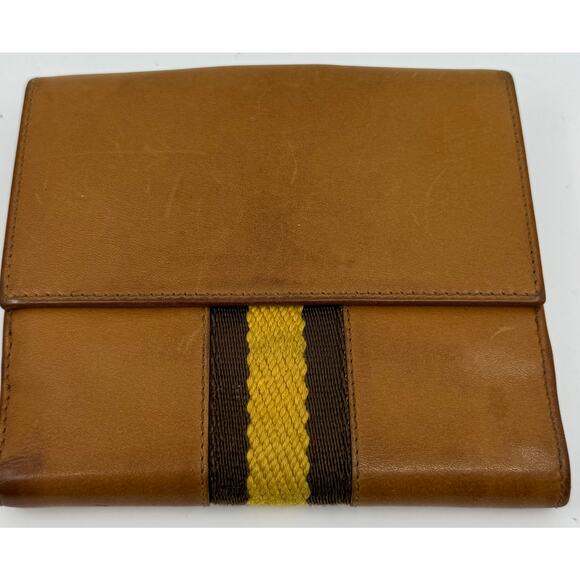 Authentic Gucci Vintage Leather Bifold Wallet with Web Stripe Detail
